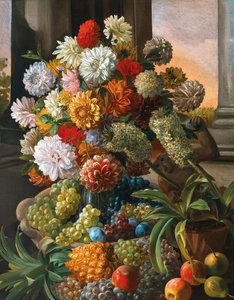 Leopold von Stoll Naturaleza muerta con flores y uvas