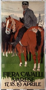 Cartel publicitario para el mercado de caballos de Varese, Italia de Leopoldo Metlicovitz