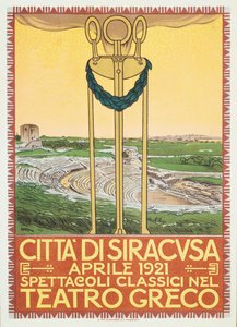 Cartel publicitario de la temporada de teatro en la arena griega de Siracusa, Italia de Leopoldo Metlicovitz