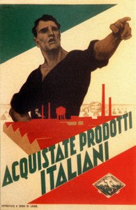 Fascismo: cartel de propaganda para la autarquía en Italia "Compra productos italianos"