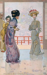 Postal creada para el estreno de "Madame Butterfly", en Brescia de Leopoldo Metlicovitz