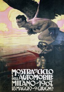 Cartel para el Salón del Automóvil y la Bicicleta, Milán 18 de mayo-9 de junio de Leopoldo Metlicovitz