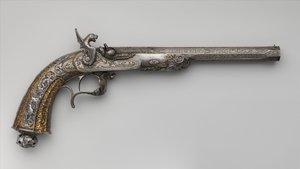 Pistola de exhibición de percusión, francesa, fechada en 1851 de Lepage Moutier