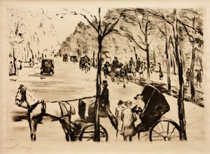 Alameda en el Tiergarten con carruaje en primer plano de Lesser Ury