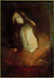 Mujer junto a la chimenea (Soñando junto a la chimenea) de Lesser Ury