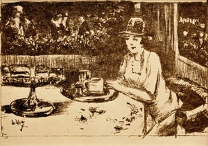 En la cafetería. Dama en la mesa en la veranda de Lesser Ury