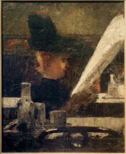 Lectora de periódicos en el café (Dama en el café) de Lesser Ury