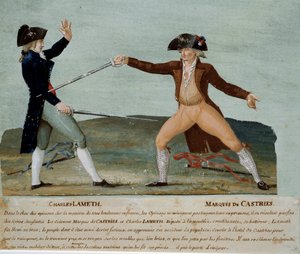 Revolución francesa: duelo entre Charles Lameth (1757-1832), diputado en la Asamblea Constituyente, y el Marqués de Castries (1756-1842), diputado de la nobleza el 12 de noviembre de 1790 de Lesueur Brothers