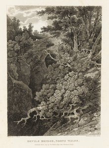 Puente del Diablo, Gales del Norte (aguafuerte) de Letitia Byrne