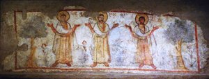 Pintura mural que muestra a santos en adoración, Cesarea, Israel, siglos VI-VII