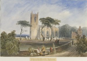 Iglesia de Ipstones: pintura en acuarela de Lewis John Wood