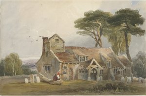 Iglesia de Rushton Spencer: pintura en acuarela, nd [c1830-1840] de Lewis John Wood