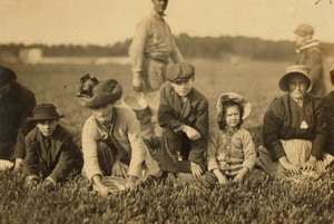 Annette Roy, supuestamente de 7 años, y Napoleón Ruel, supuestamente de 9, recogiendo arándanos en Smart