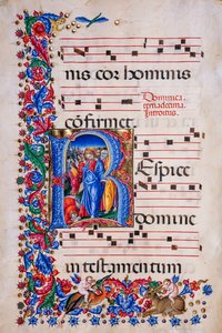 Biblioteca Piccolomini: libro de coro, cod. 24.9, ff. 67v con la "Curación del leproso", de Liberale da Verona (hacia 1445 - 1527/9).