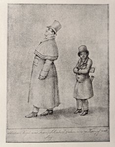 Austria, Viena, Caricatura del barítono austriaco Johann Michael Vogl y el compositor Franz Peter Schubert, circa 1825, dibujo a lápiz de Unbekannt Unbekannt