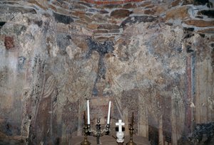 Fresco dañado en iglesia en Kantanos, Creta, Grecia