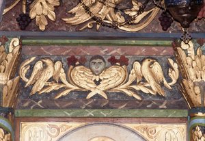 Decoración, (detalle) del iconostasio en la iglesia bizantina de San Jorge, Anidri, Creta, Grecia de Unbekannt Unbekannt