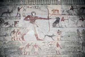 Egipto, Necrópolis de Beni Hasan, Tumba de Khnumhotep III, pintura mural que representa una escena de caza de Unbekannt Unbekannt