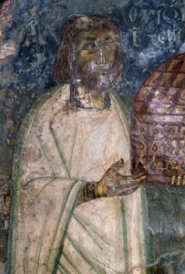 Comprador de frescos de la iglesia de Agia Anna, sosteniendo modelo de iglesia, fresco de 1642, Anisaraki, Creta, Grecia de Unbekannt Unbekannt