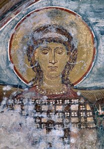 Fresco con santo en iglesia bizantina de Agios Georgios, Vathi, Creta, Grecia de Unbekannt Unbekannt