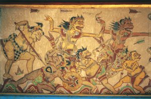 Frescos que representan escenas de batallas entre dioses y demonios, pabellón Kertha Gosa, Palacio Klungkung (Puri Agung Semarapura), Semarapura, Bali, Indonesia de Unbekannt Unbekannt