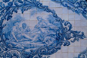 Azulejos vidriados del Palacio de los Condes de Estoi. Estoi, Portugal