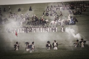 Recreación histórica: Infantería, coraceros y oficiales del ejército francés en el campo de batalla, Guerras Napoleónicas de Unbekannt Unbekannt