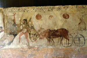 Viaje al inframundo, fresco de la Necrópolis en Andriuolo-Laghetto en Paestum, Campania, Italia, civilización griega antigua, Magna Grecia, siglo IV a.C. de Unbekannt Unbekannt