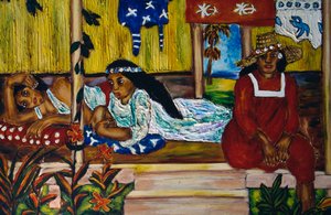 Mujeres polinesias, vitral, Isla Moorea, Islas de la Sociedad, Polinesia Francesa, territorio de ultramar de la República Francesa de Unbekannt Unbekannt