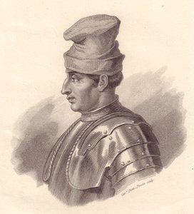 Retrato del líder militar italiano Niccolò Fortebraccio también conocido como della Stella, grabado en cobre por Caterina Piotti-Pirola