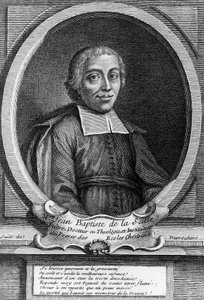 Retrato de San Juan Bautista de La Salle (1651-1719), sacerdote francés, reformador educativo y fundador del Instituto de los Hermanos de las Escuelas Cristianas, grabado