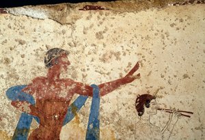 Procesión con atleta, detalle, fresco de la Tumba del Buceador, Paestum, Campania, Italia, civilización griega antigua, Magna Grecia, siglo III a.C. (foto) de Unbekannt Unbekannt