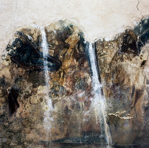 Restos de fresco en la iglesia bizantina de Agios Georgios Xifoforos, Apodoulou, Creta, Grecia