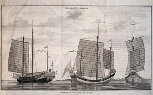 Barcos de vela en Macao, grabado de Unbekannt Unbekannt