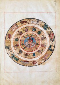 El carro del Sol y los signos del Zodiaco, miniatura de un manuscrito de la Alta Edad Media, tabla astronómica de Ptolomeo (ca 100-175), civilización helenística de Unbekannt Unbekannt