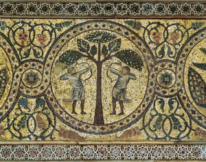 Dos cazadores con arcos, detalle de mosaico de Unbekannt Unbekannt