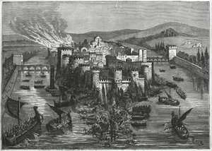 Vikingos sitiando París en 845 (grabado) de Unbekannt Unbekannt