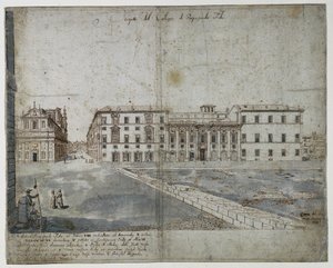 Dieciocho vistas de Roma: El Collegio di Propaganda Fide recto, 1665 de Lievin Cruyl