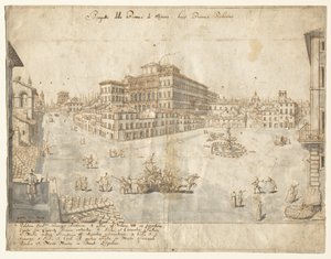 Dieciocho vistas de Roma: La Piazza Barberini (recto) de Lievin Cruyl