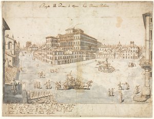 Dieciocho vistas de Roma: La Piazza Barberini, 1665 de Lievin Cruyl
