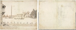 Dieciocho vistas de Roma: La Piazza del Popolo (recto); Boceto para San Giovanni in Laterano (verso) de Lievin Cruyl