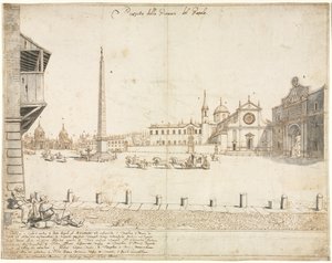 Dieciocho vistas de Roma: La Piazza del Popolo recto, 1664