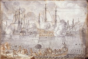 Batalla naval (grabado) de Lievin Cruyl