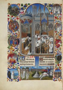 Las muy ricas horas del duque de Berry Folio 86, verso - El funeral de Raymond Diocrès de Limbourg Brothers