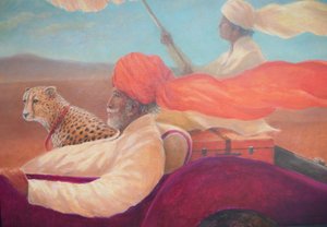 Maharajá, niño con paraguas y guepardo