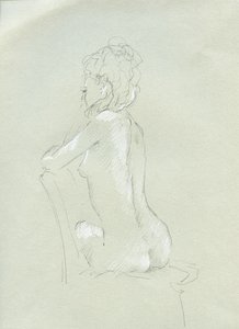 Desnudo de espaldas sobre gris (lápiz y tiza sobre papel) de Lincoln Seligman