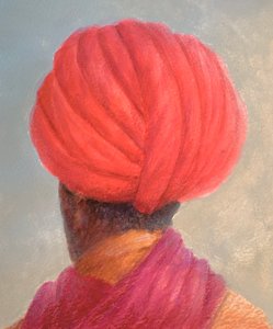 Turbante rojo chaqueta amarilla de Lincoln Seligman