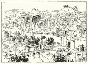 La ciudad de Atenas (litografía) de Linden Miller