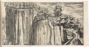 Vista de la montaña de La Verna desde el camino de Casentino (placa A) de Lino Moroni