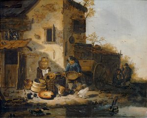 Granjero alimentando a sus pollos ... de Lionel Hamilton Renwick